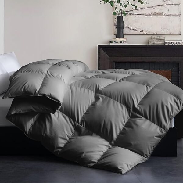 Cosybay Oversized King Size Feather Down Fiber Comforter - Fluffy Grey All Season Duvet Insert, Ultra Soft 100% Cotton Cover, Luxury Hotel Bedding with Corner Tabs, 116"x98"