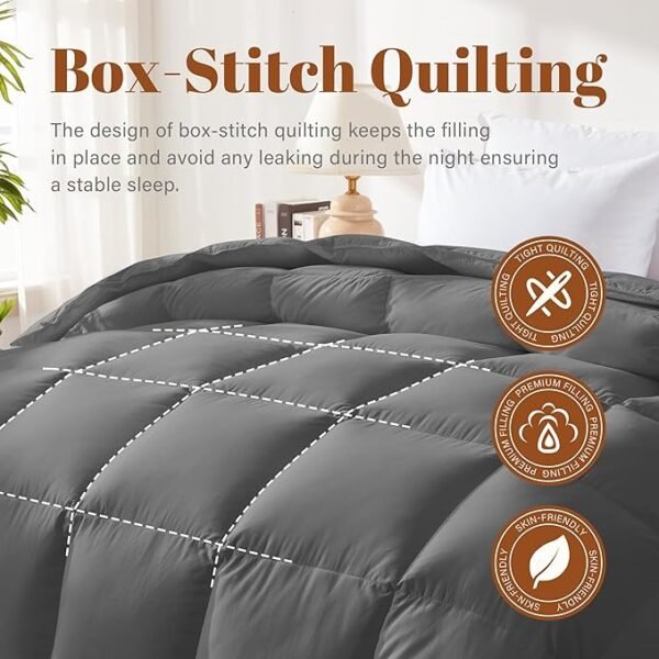 Cosybay Oversized King Size Feather Down Fiber Comforter - Fluffy Grey All Season Duvet Insert, Ultra Soft 100% Cotton Cover, Luxury Hotel Bedding with Corner Tabs, 116"x98" - Image 6