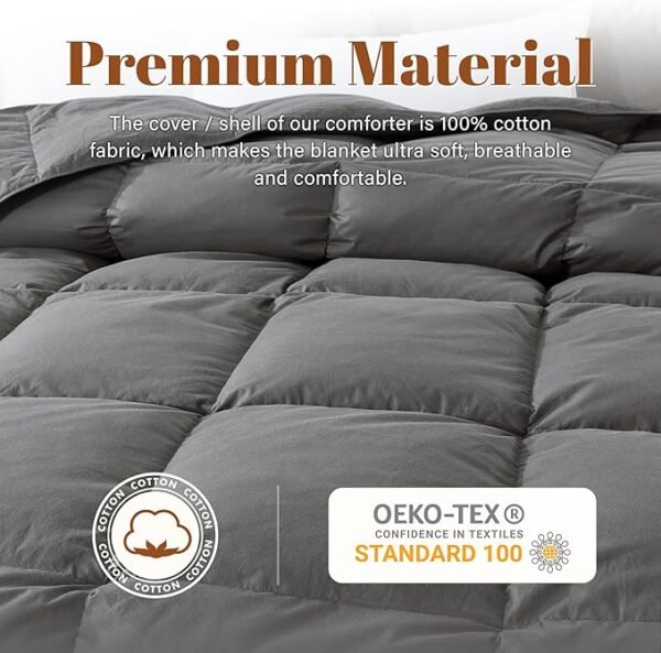Cosybay Oversized King Size Feather Down Fiber Comforter - Fluffy Grey All Season Duvet Insert, Ultra Soft 100% Cotton Cover, Luxury Hotel Bedding with Corner Tabs, 116"x98" - Image 3