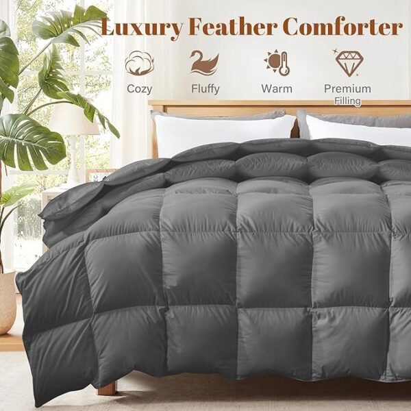 Cosybay Oversized King Size Feather Down Fiber Comforter - Fluffy Grey All Season Duvet Insert, Ultra Soft 100% Cotton Cover, Luxury Hotel Bedding with Corner Tabs, 116"x98" - Image 4